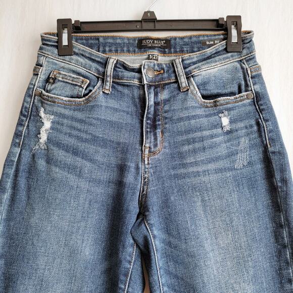 Judy Blue Slim Fit Mid Rise Straight Leg Jean Light Distressing Size 5/27 - Picture 3 of 5